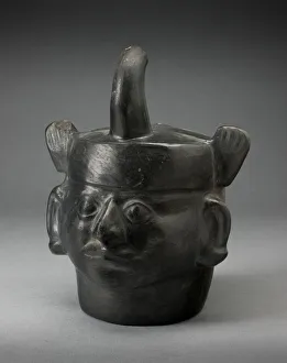 1st Century Ad Prints: Portrait Vessel in the Form of a Ruler Wearing a Feline Headdress, 100 B. C. / A. D. 500