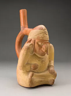 Andean Gallery: Portrait Vessel in Form of Seated Man, Possibly a Hunchback, 100 B.C. / A.D. 500