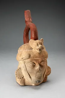 Andean Gallery: Portrait Vessel of a Ruler with Feline Headdress and Facial Deformities, 100 B.C. / A.D