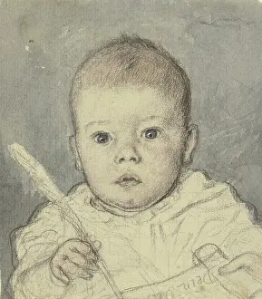 Chalk On Paper Prints: Portrait of Victor Scholderer as a toddler, c1880-1881. Creator: Otto Scholderer