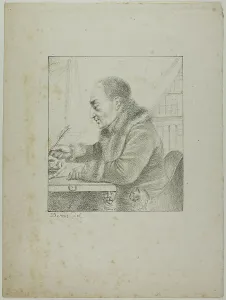 Denon Dominique Vivant Baron Prints: Portrait of Volney Dipping his Pen, 1817–20. Creator: Vivant Denon
