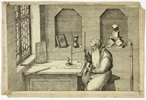 Workshop Gallery: Portrait of Wenzel Jamnitzer in his Study, 1572 / 75. Creator: Jost Ammon