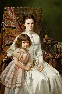 Single Stem Prints: Portrait of Wife with Daughter Anna, 1887. Creator: Antoni Gramatyka