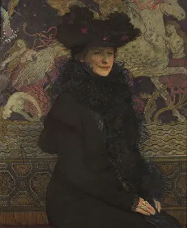 1913 Prints: Portrait of Wife with Pegasus in the Background, 1913. Creator: Jozef Mehoffer
