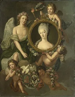 Doves Prints: Portrait of Wilhelmina of Prussia in a medallion with allusions to her marriage to Prince William V Creator