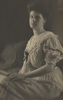 Stripe Prints: Portrait of a woman, 1900. Creator: Joseph Turner Keiley