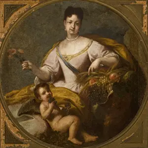 Cut Flower Prints: Portrait of a Woman-Allegory of Autumn, 18th century. Creator: Unknown