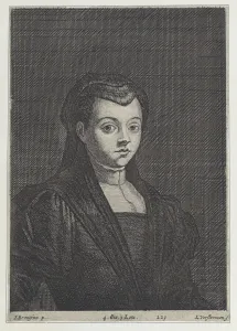 Angiolo Bronzino Prints: Portrait of a woman in black, with her hair covered by a headdress and a dark veil