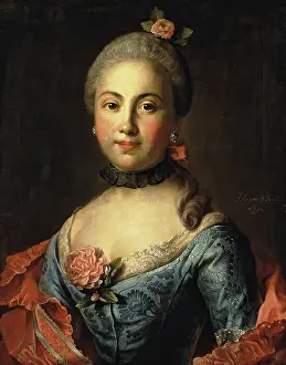 1760s Prints: Portrait of a Woman in a Blue Dress, 1760. Creator: Ivan Argunov