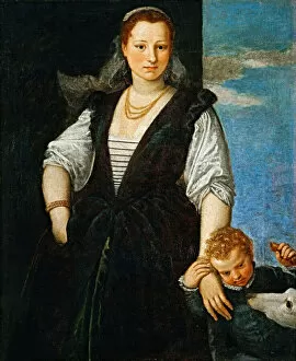 Venetian School Collection: Portrait of a Woman with a Child and a Dog (Isabella Guerrieri Gonzaga Canossa)