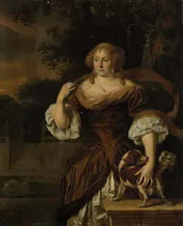 Fair Prints: Portrait of a Woman with Dog in a Park Landscape, 1677. Creator: Ary de Vois