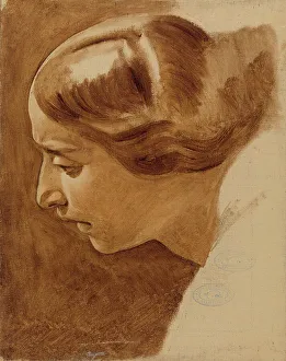 Portrait of a woman (Edla Blommér?); unfinished, 1852. Creator: Nils Jakob Blommer