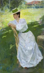 Portrait of a woman (En plein air), 1899. Artist: Vinogradov, Sergei Arsenyevich (1869-1938) Portrait of a woman (En plein air), 1899. Artist: Vinogradov, Sergei Arsenyevich (1869-1938)