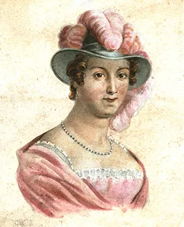 Brown Eyes Prints: Portrait of a woman in a feathered hat, c1750-1850