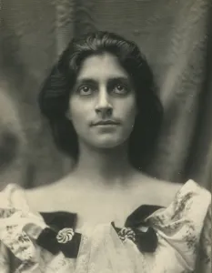 Portrait Photographs 1900 Gmgpc Prints: Portrait of a woman in a floral dress adorned with diamond brooches and bows