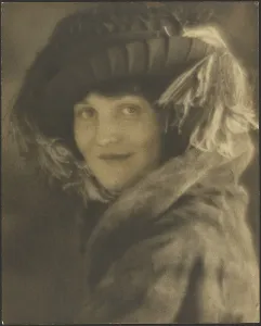 Hand Colored Gelatin Silver Print Prints: Portrait of a Woman in Hat with Feathers, 1907-1943. Creator: Louis Fleckenstein
