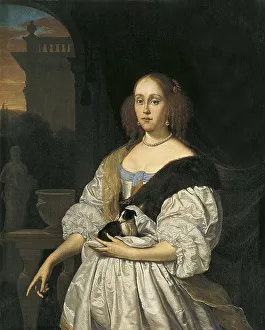 Mieris Frans Van Prints: Portrait of a Woman with a Lapdog, 1672. Creator: Frans van Mieris I