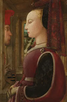 Tempera On Wood Prints: Portrait of a Woman with a Man at a Casement, ca. 1440. Creator: Filippo Lippi