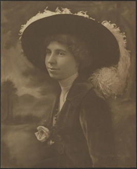 Backdrop Prints: Portrait of a Woman Before Painted Scene, 1907-1924. Creator: Louis Fleckenstein