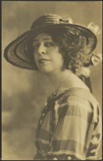 Straw Hat Prints: Portrait of a Woman in Plaid Dress, 1907-1943. Creator: Louis Fleckenstein