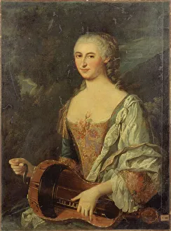 Hurdy Gurdy Prints: Portrait of a woman playing the hurdy-gurdy, c1740. Creator: Unknown