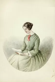 Portraitprints And Drawings Collection: Portrait of Woman Reading, 1852. Creator: Elizabeth Murray
