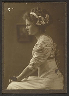 Toned Gelatin Silver Print Prints: Portrait of a Woman with Ribbons in her Hair, 1907-1943. Creator: Louis Fleckenstein