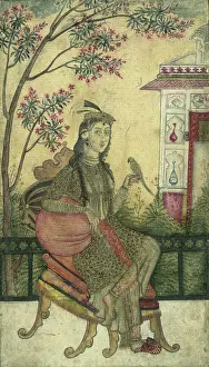 Parrot Prints: Portrait of a woman, seated, holding a small bird. Creator: Unknown