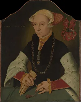 Gloves Prints: Portrait of a Woman of the Slosgin Family of Cologne, 1557. Creator: Bartholomaeus