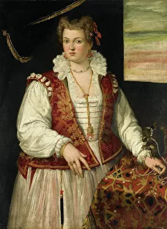 Squirrel Prints: Portrait of a Woman with a Squirrel, 1565-1575. Creator: Francesco Montemezzano