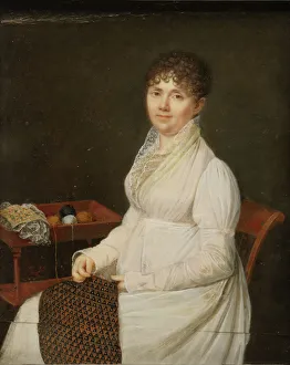 Work Table Gallery: Portrait of a Woman with Tapestry Work. Creator: Unknown