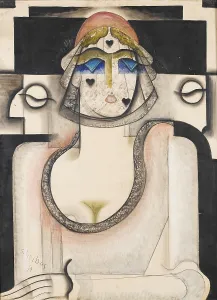Chalk On Paper Prints: Portrait of a woman wearing a black veil. Creator: Scheiber, Hugo (1873-1950)