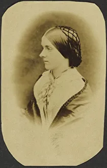 Vignette Prints: Portrait of woman wearing snood, about 1855-1869. Creator: Unknown