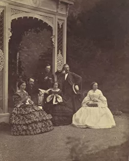 [Portrait of Three Women and Men in a Garden], 1850s-60s. Creator: Franz Antoine
