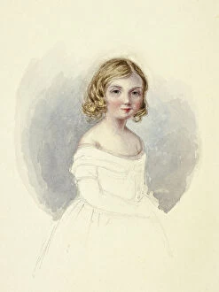 Childrens Wear Gallery: Portrait of Young Girl with Shoulderless Gown, n.d. Creator: Elizabeth Murray