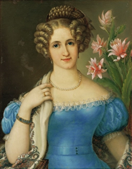 1826 Prints: Portrait of a Young Lady in a Blue Dress, 1826. Creator: Jozef Ginovsky
