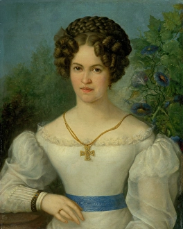Plait Prints: Portrait of a Young Lady in a White Dress, 1826. Creator: Jozef Ginovsky