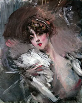 Boldini Prints: Portrait of young lady with white hair ribbon, 1912