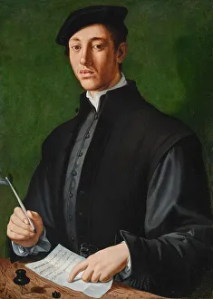 Bronzino Prints: Portrait of a young man with a quill and a sheet of paper (Self-Portrait)