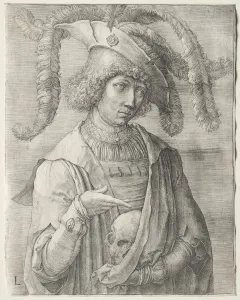 Lucas Van Leyden Dutch Prints: Portrait of a Young Man with a Skull, c