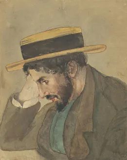 Veth Jan Pieter Prints: Portrait of a young man in a straw hat, 1878. Creator: Jan Veth
