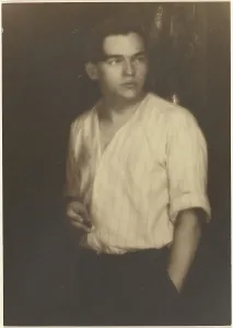 Hand In Pocket Prints: Portrait of a Young Man in Striped Shirt with Cigarette