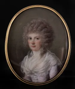 Ivoirerie Prints: Portrait of a young woman in a curly wig, c1789. Creator: Francois Ferriere