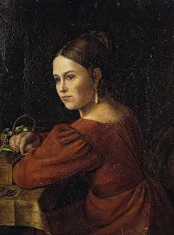 1840s Prints: Portrait of a Young Woman in a Dark-Red Dress, 1841. Creator: Alexander Varnek