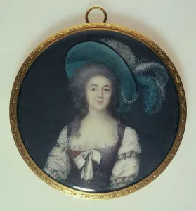 Teal Prints: Portrait of young woman in a plumed hat, c1785. Creator: Vincenza Benzi-Basteris