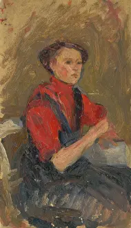Ludovt Pitthordt Prints: Portrait of a Young Woman in a Red Sweater, 1900-1910. Creator: Ludovit Pitthordt