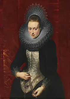 Red Background Prints: Portrait of a Young Woman with a Rosary, 1609. Creator: Peter Paul Rubens