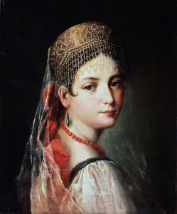 Portrait of a Young woman in Sarafan and Kokoshnik, 1820s. Artist: Mauro Gandolfi