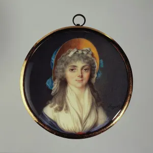 Ivoirerie Prints: Portrait of a young woman in a yellow hat, c1795. Creator: Jean-Alexandre Boquet