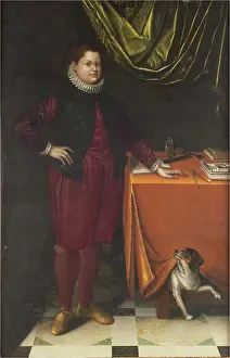 Bolognese School Prints: Portrait of a Youth with a Dog, Early 1590s. Creator: Fontana, Lavinia (1552-1614)